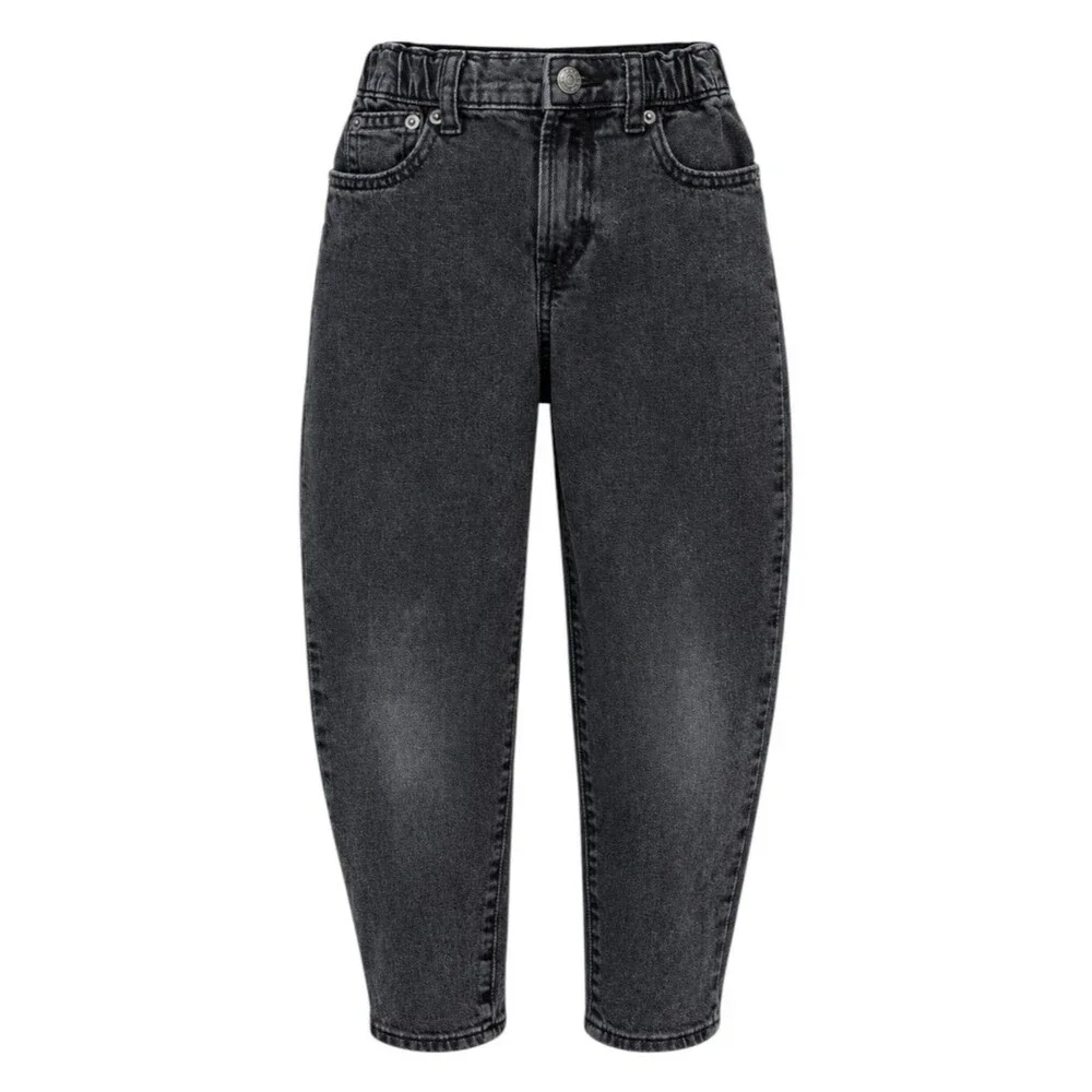 Gap Kids Black Gray Barrel Jeans Denim Paperbag Elastic Waist Girls Size 8